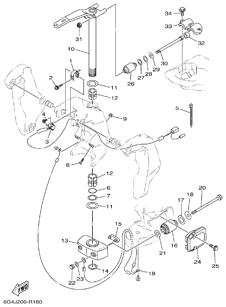 Yamaha 150AET, 200AET, L150AET, L200AET BRACKET 2 parts diagram